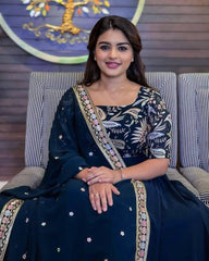 Designer Georgette Anarkali Gown with Sequins Embroidery & Dupatta
