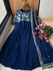 Designer Georgette Anarkali Gown with Sequins Embroidery & Dupatta