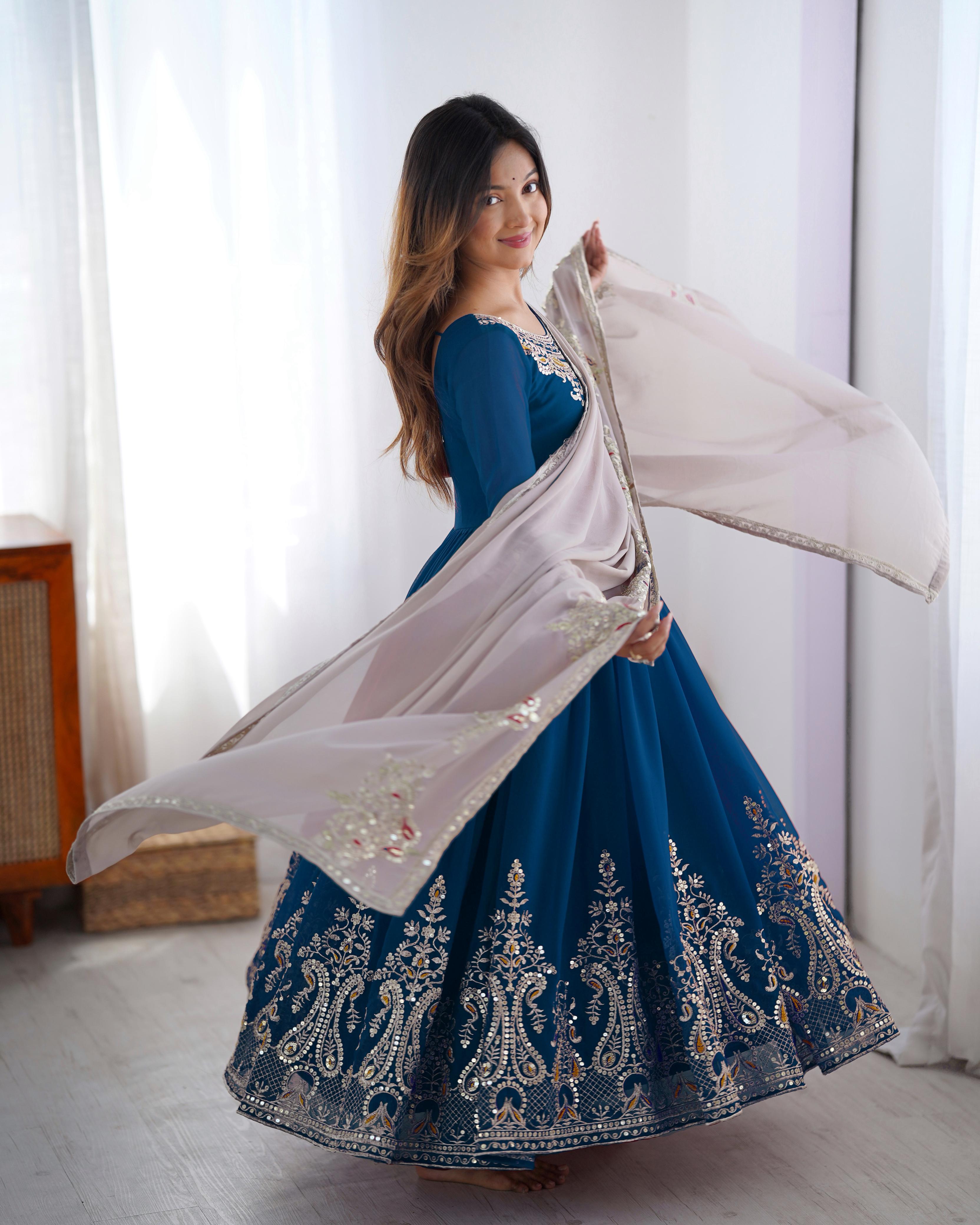 Elegant Embroidered Sequence Designer Anarkali Three Piece Set