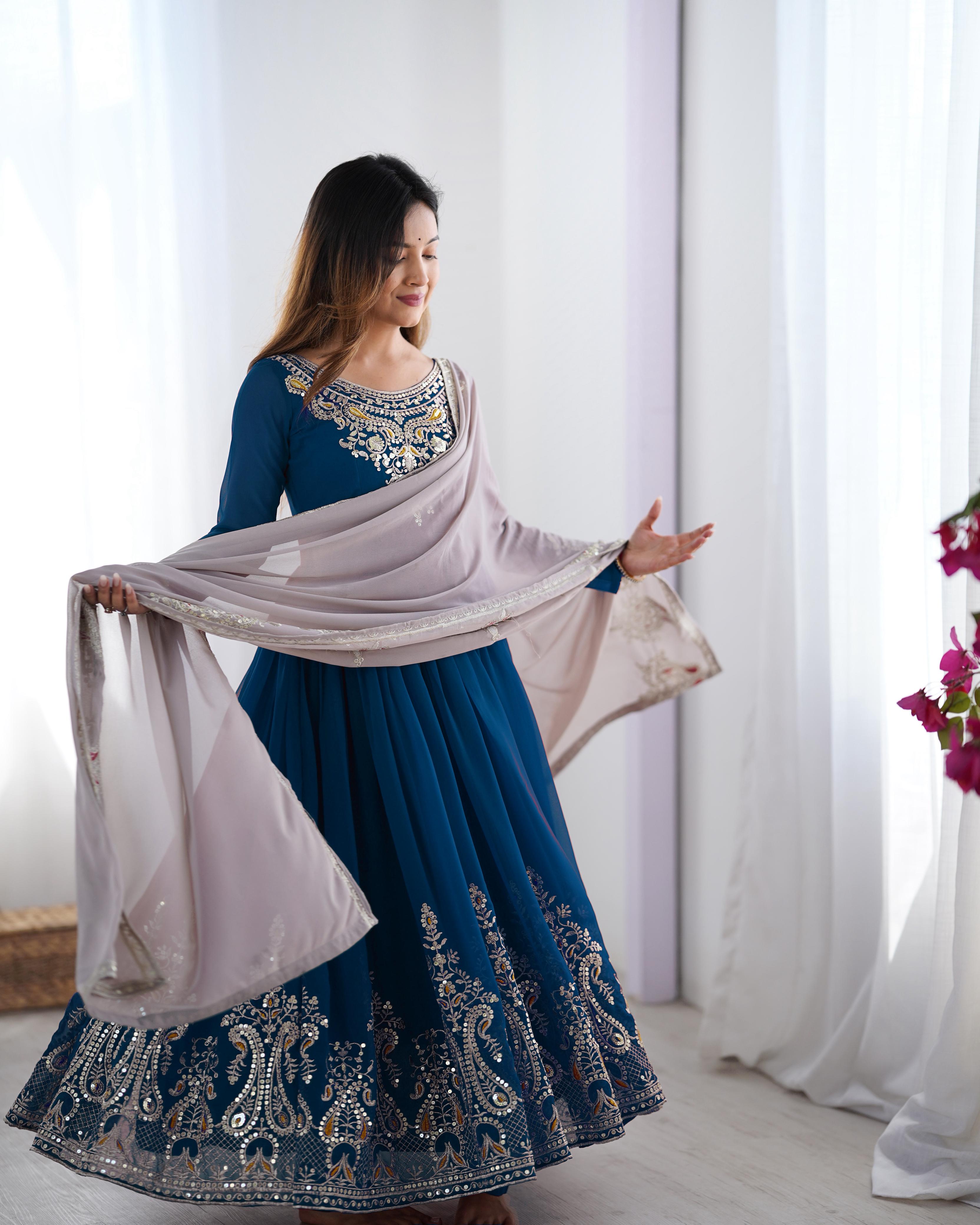 Elegant Embroidered Sequence Designer Anarkali Three Piece Set