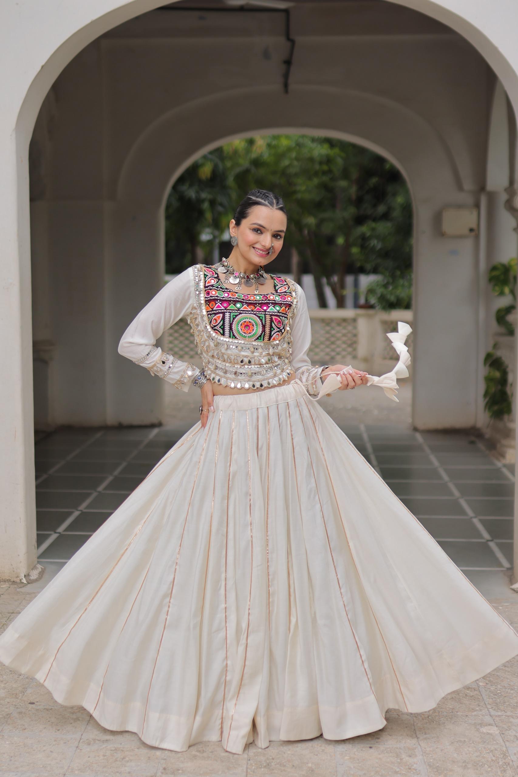 NEW ROMAN SILK TOP & LEHANGHA WITH BEAUTIFUL GHAMTHI EMBROIDERY WORK ON CHOLI