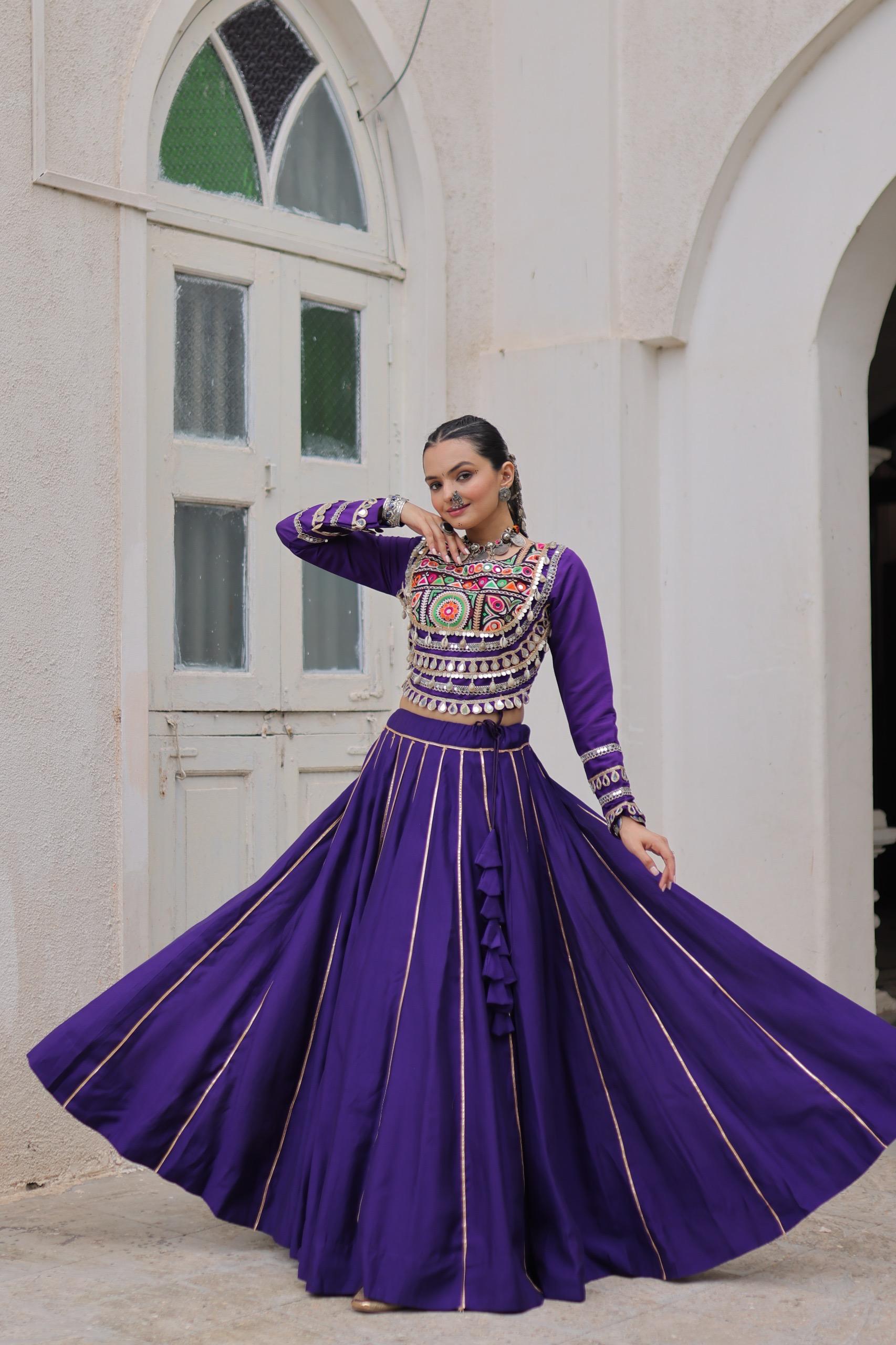 NEW ROMAN SILK TOP & LEHANGHA WITH BEAUTIFUL GHAMTHI EMBROIDERY WORK ON CHOLI