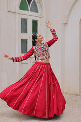 NEW ROMAN SILK TOP & LEHANGHA WITH BEAUTIFUL GHAMTHI EMBROIDERY WORK ON CHOLI