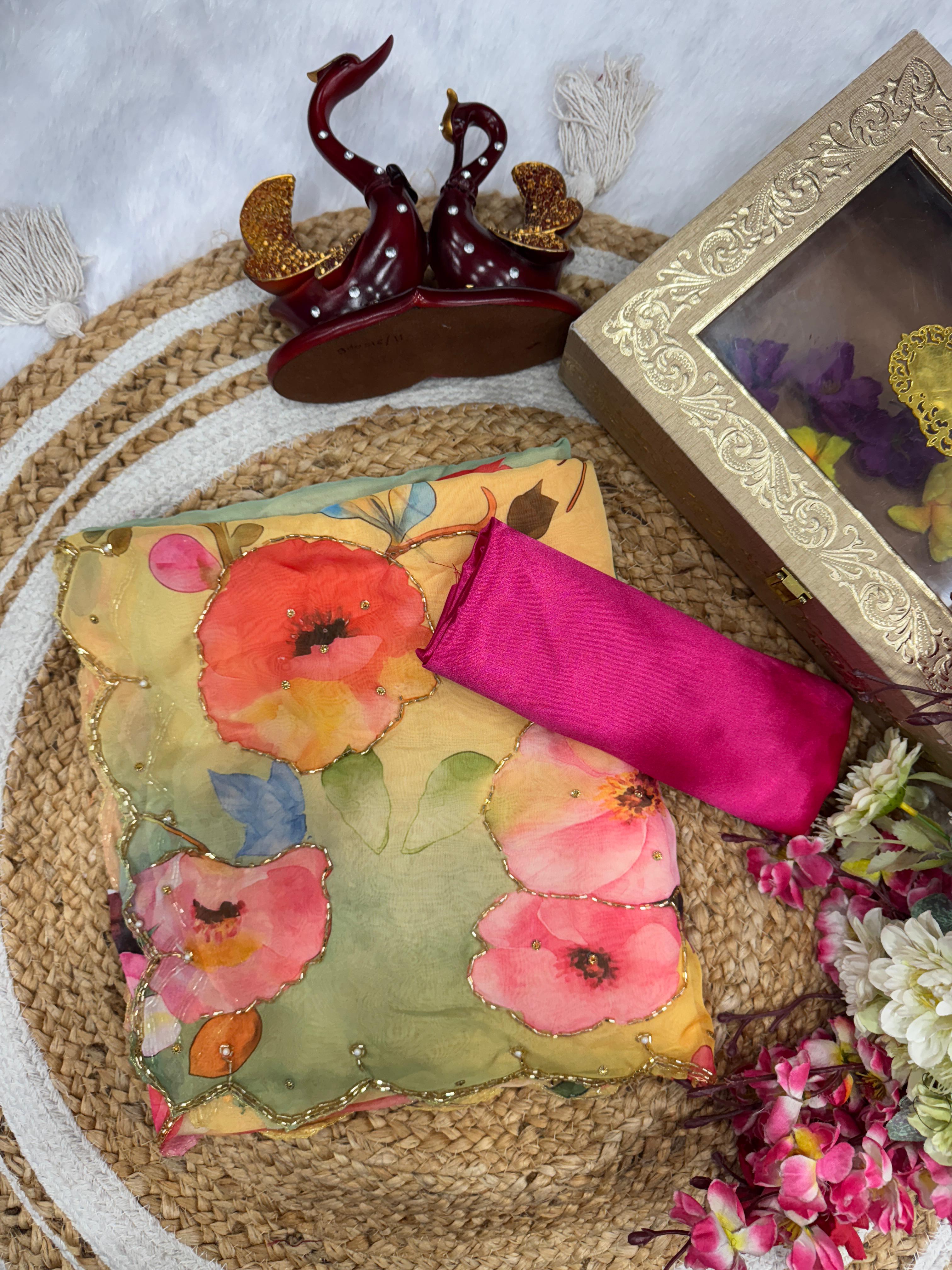 new exclusive floral handwork saree