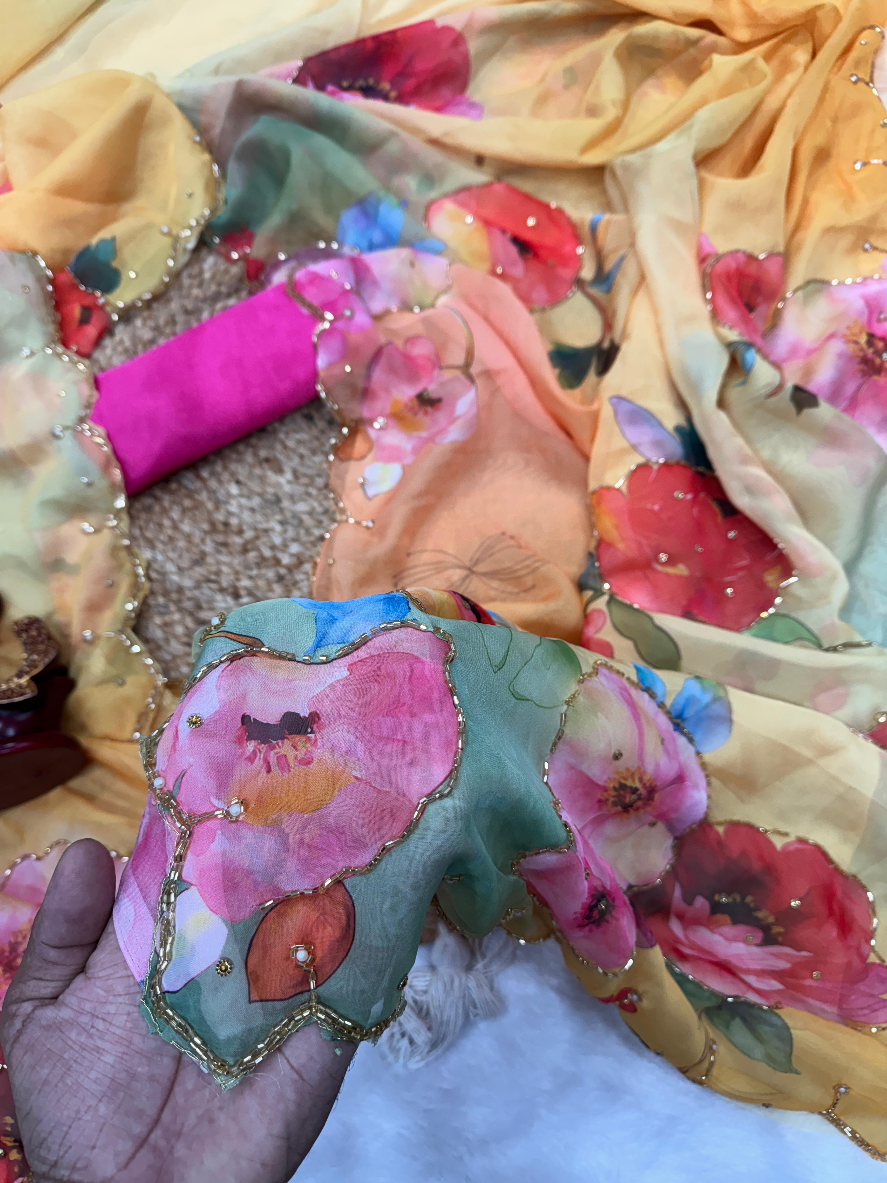 new exclusive floral handwork saree