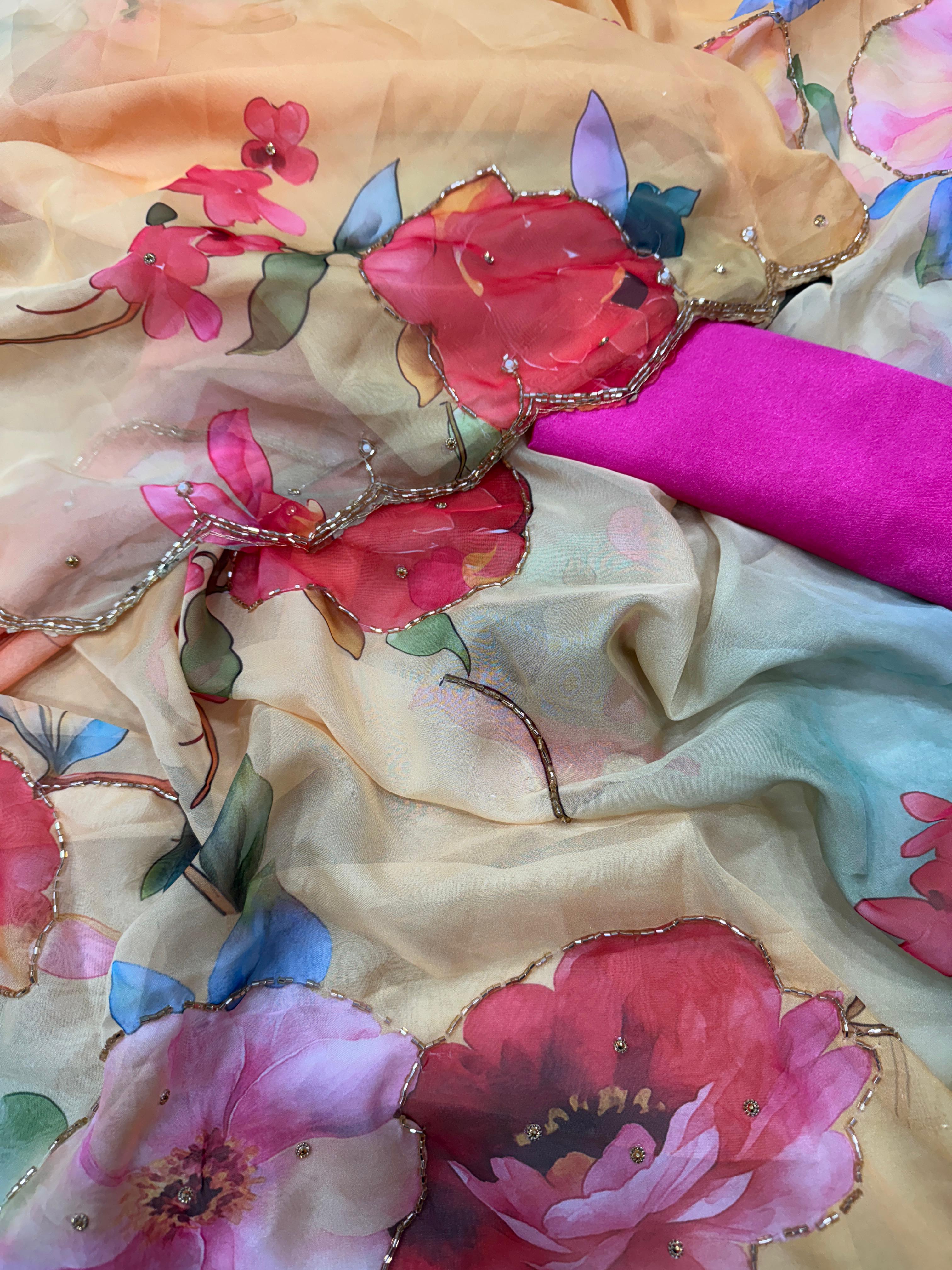 new exclusive floral handwork saree
