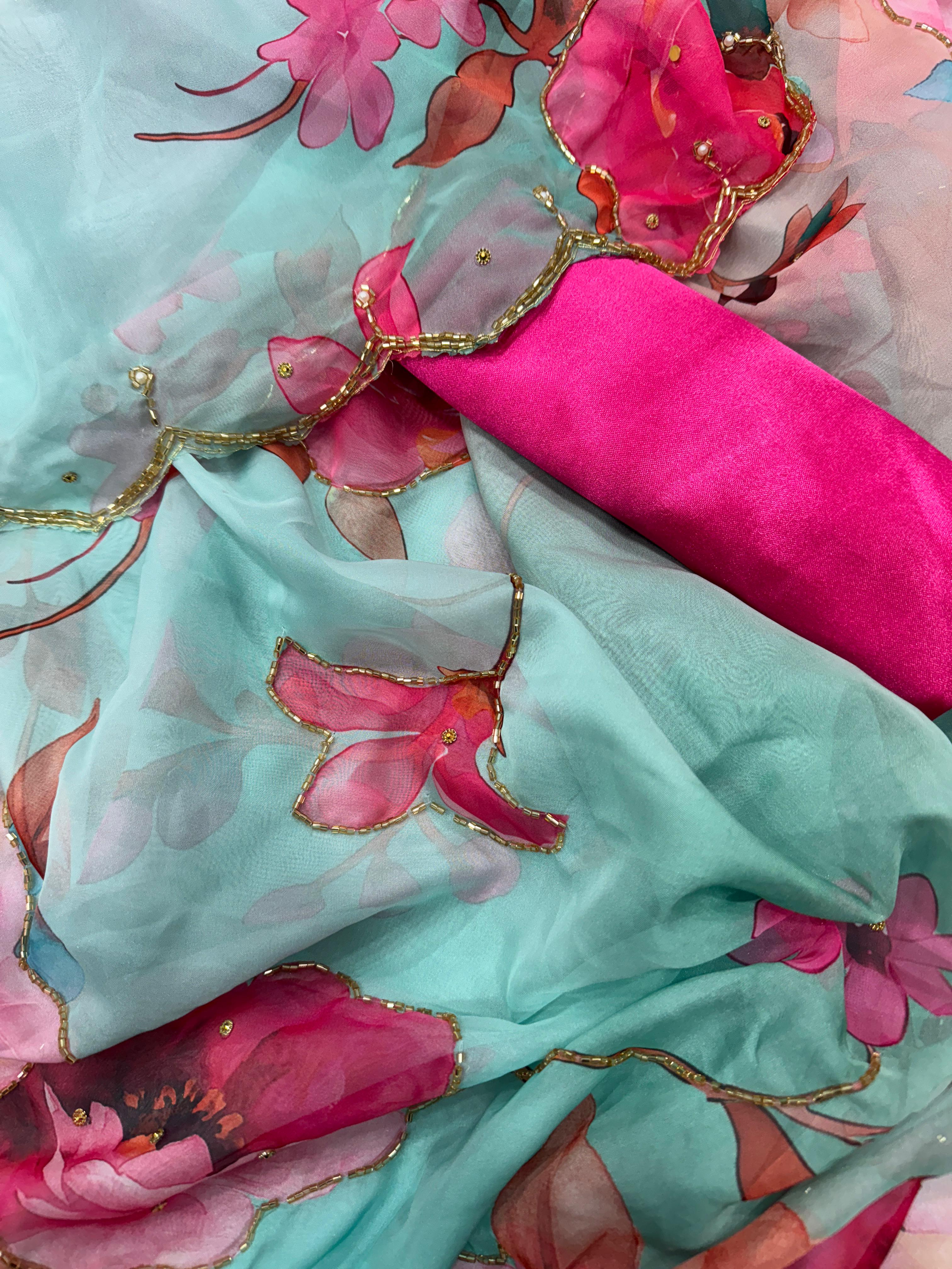 new exclusive floral handwork saree
