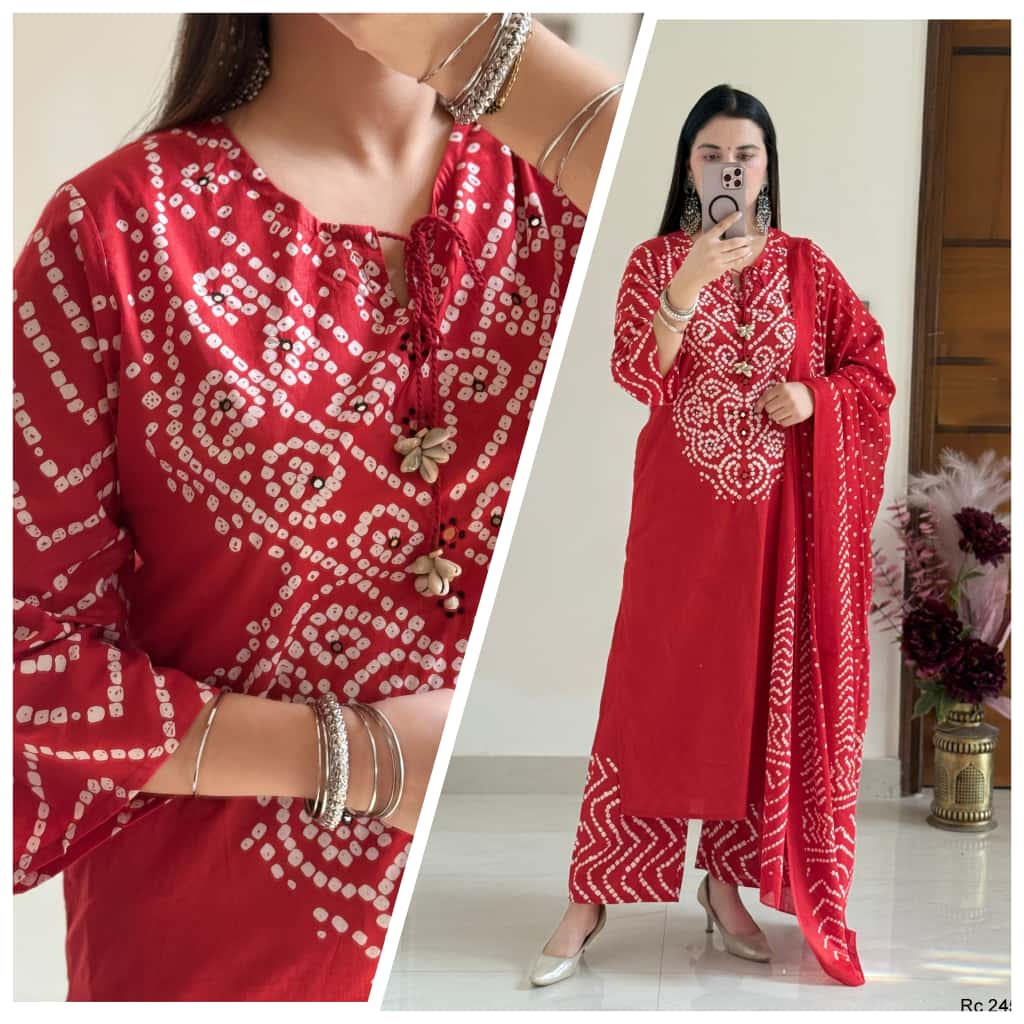 New straight kurta set with embroidered pattern & tassels with shell