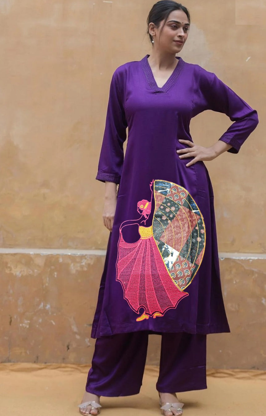Beautiful Suit Sets in Soft Tesla Slub Top With Plazzo