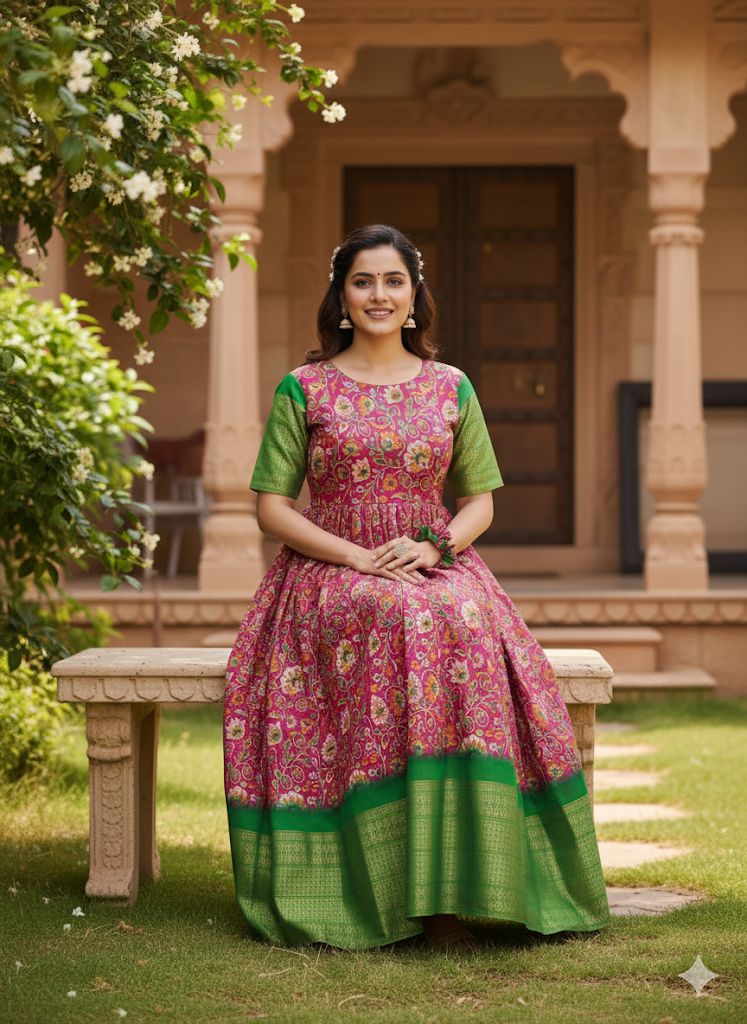 Gracefully elegant in this stunning kalamkari  Anarkali dress