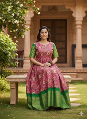 Gracefully elegant in this stunning kalamkari  Anarkali dress