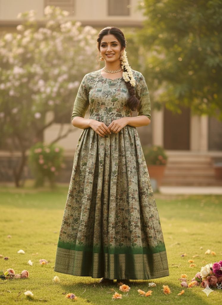 Gracefully elegant in this stunning kalamkari  Anarkali dress