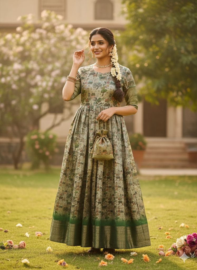 Gracefully elegant in this stunning kalamkari  Anarkali dress