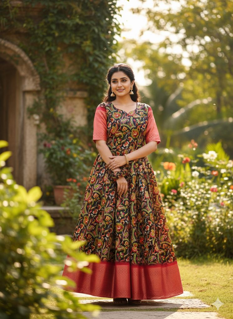 Gracefully elegant in this stunning kalamkari  Anarkali dress