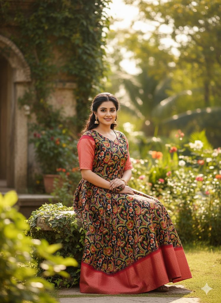 Gracefully elegant in this stunning kalamkari  Anarkali dress