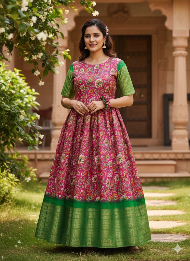 Gracefully elegant in this stunning kalamkari  Anarkali dress