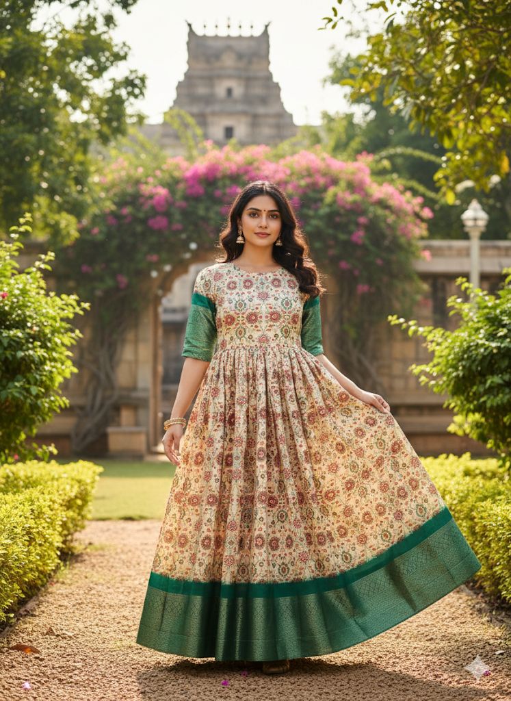 Gracefully elegant in this stunning kalamkari  Anarkali dress