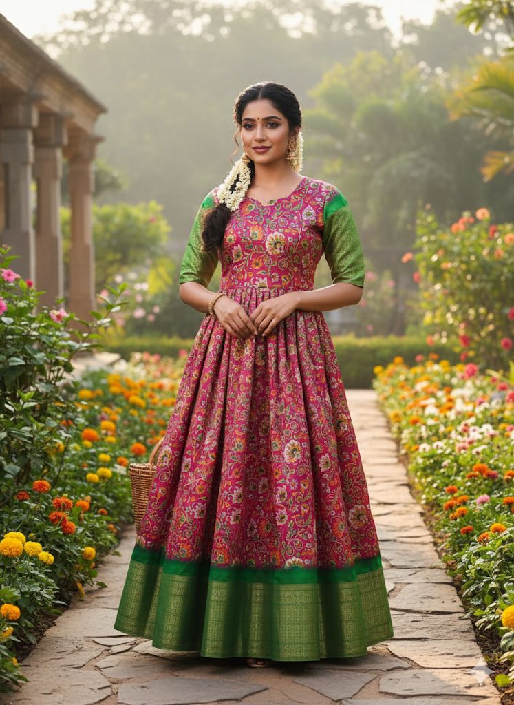 Gracefully elegant in this stunning kalamkari  Anarkali dress