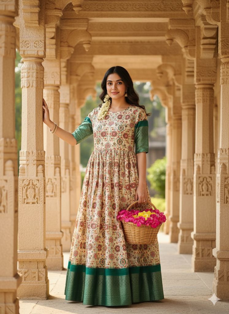 Gracefully elegant in this stunning kalamkari  Anarkali dress