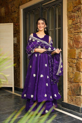 Purple Sleeveless Anarkali with White Leaf Motif Dupatta AllTreandy