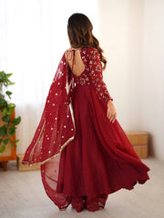Maroon Embroidered Anarkali Suit with Organza Dupatta AllTreandy