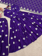 Purple Sleeveless Anarkali with White Leaf Motif Dupatta AllTreandy