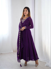 Embroidered Anarkali Suit Set with Dupatta – Available in Royal Purple, Classic Black & Green AllTreandy