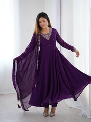 Embroidered Anarkali Suit Set with Dupatta – Available in Royal Purple, Classic Black & Green AllTreandy
