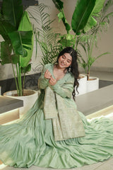 Pastel Green & purple Anarkali Kurta with Banarasi Dupatta – Elegant Festive & Wedding Wear AllTreandy