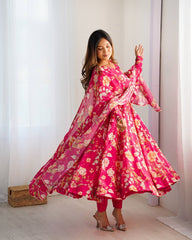 Pink Floral Anarkali Suit with Dupatta AllTreandy