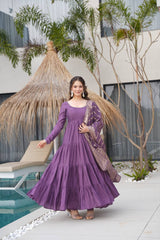 Pastel Green & purple Anarkali Kurta with Banarasi Dupatta – Elegant Festive & Wedding Wear AllTreandy