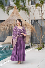 Pastel Green & purple Anarkali Kurta with Banarasi Dupatta – Elegant Festive & Wedding Wear AllTreandy