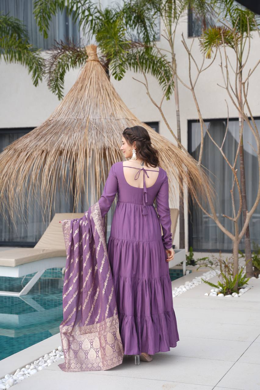 Pastel Green & purple Anarkali Kurta with Banarasi Dupatta – Elegant Festive & Wedding Wear AllTreandy