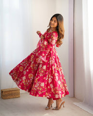 Pink Floral Anarkali Suit with Dupatta AllTreandy
