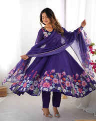 Purple Floral Anarkali Suit with Dupatta AllTreandy