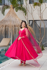 Seafoam Green & Red Sleeveless Anarkali Suit Set with Dupatta – Premium Tissue Silk Blend AllTreandy