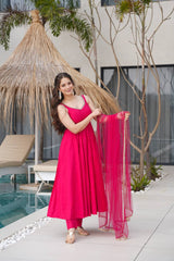 Seafoam Green & Red Sleeveless Anarkali Suit Set with Dupatta – Premium Tissue Silk Blend AllTreandy