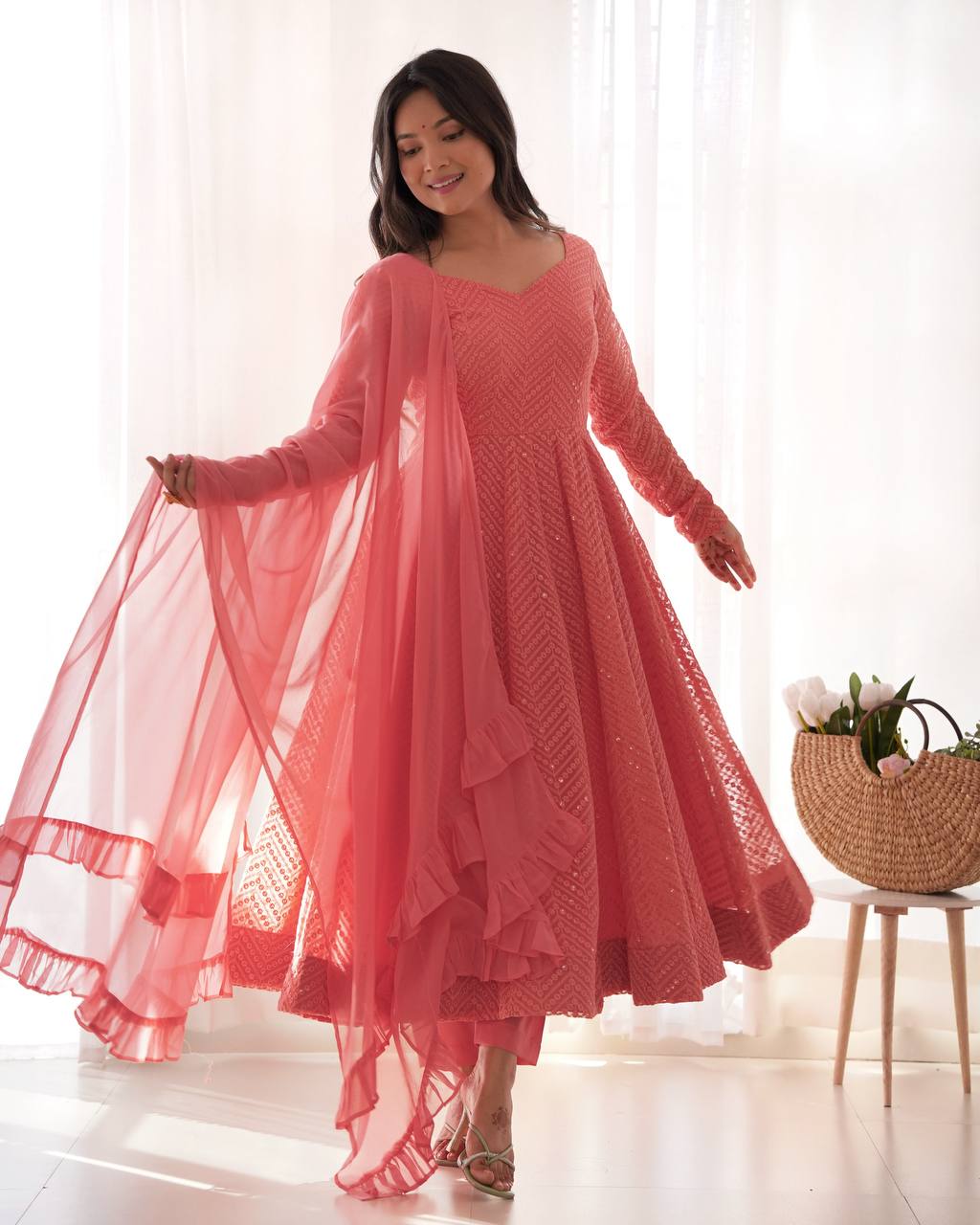 Plum Sequin Georgette Anarkali Suit with Dupatta – Festive & Party Wear AllTreandy