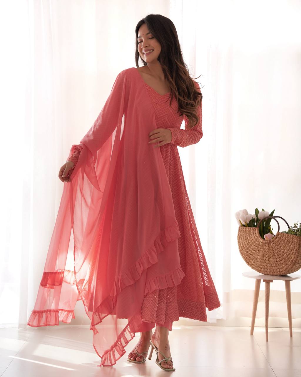 Plum Sequin Georgette Anarkali Suit with Dupatta – Festive & Party Wear AllTreandy