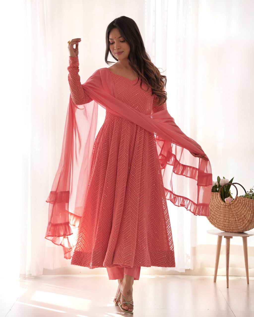 Plum Sequin Georgette Anarkali Suit with Dupatta – Festive & Party Wear AllTreandy