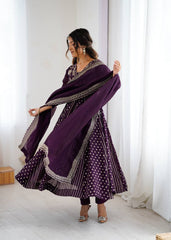 Purple Silk Anarkali with Gota Patti Dupatta & Churidar AllTreandy