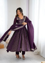 Purple Silk Anarkali with Gota Patti Dupatta & Churidar AllTreandy