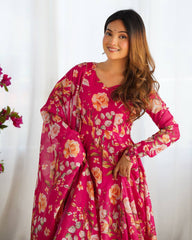 Pink Floral Anarkali Suit with Dupatta AllTreandy