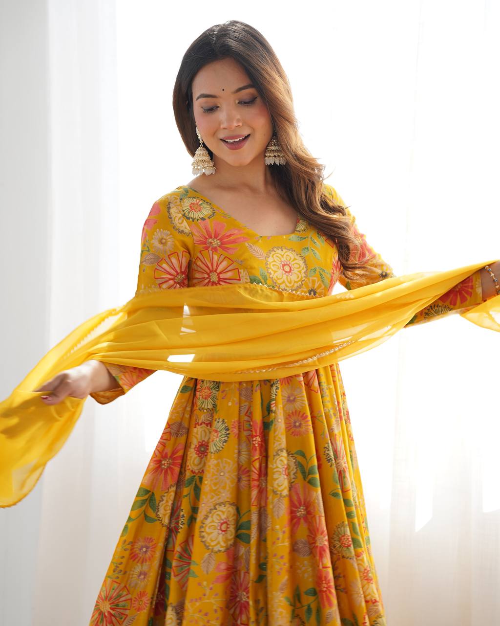 Sunflower Yellow Floral Peplum Kurta with Sharara & Dupatta – Vibrant Festive Wear AllTreandy