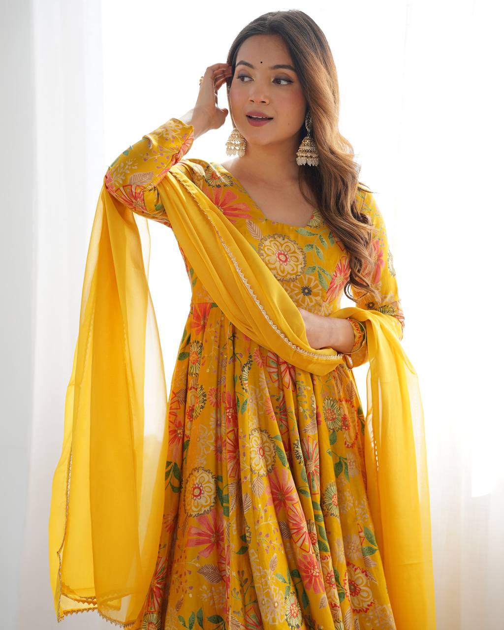 Sunflower Yellow Floral Peplum Kurta with Sharara & Dupatta – Vibrant Festive Wear AllTreandy