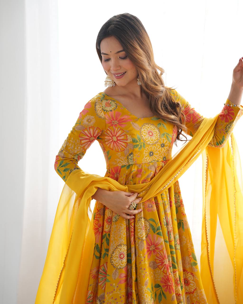 Sunflower Yellow Floral Peplum Kurta with Sharara & Dupatta – Vibrant Festive Wear AllTreandy